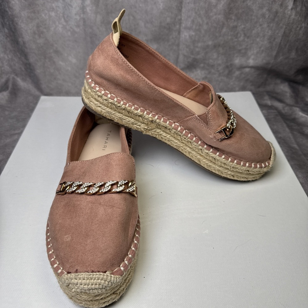 Tahari Womens Dusty Rose Brooklyn Espadrilles‎ Sz 8 Fall Platform Heel Slip On